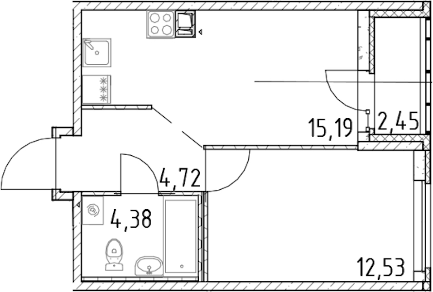 1-комнатная квартира 36.82 м², 6/17 эт., ЖК «Город Первых»